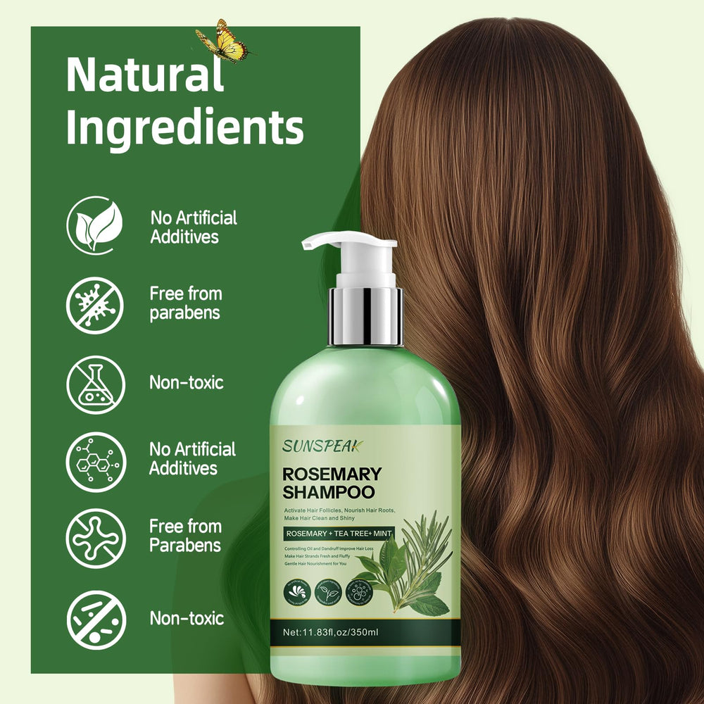 Sunspeak rosemary shampoo highlights shine and hair health for thinning hair
