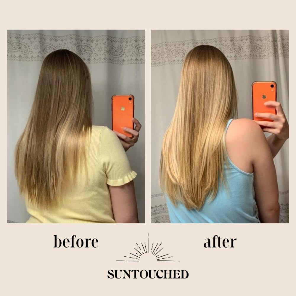 Suntouched Beach Blonde bottle shows heat activation for gradual lift