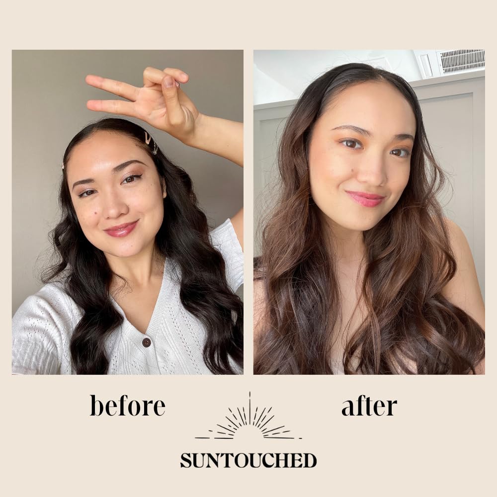 Suntouched Sun Hair Lightener bottle close-up highlights vegan cruelty-free formula
