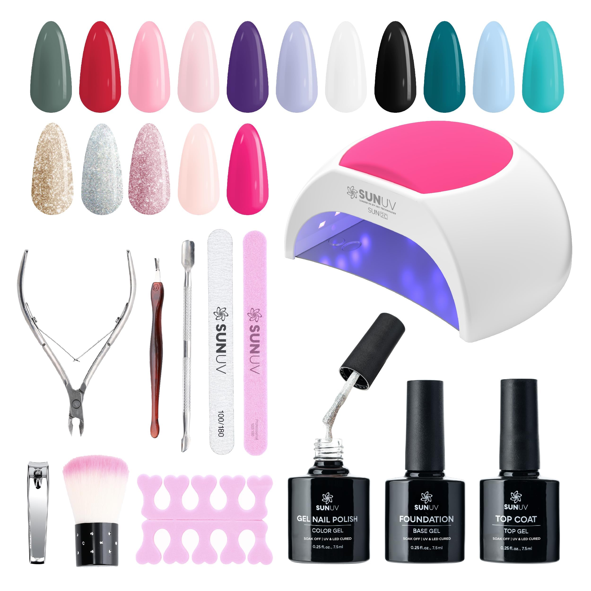 SUNUV Gel Nail Polish Kit 16 colors for at-home manicures.
