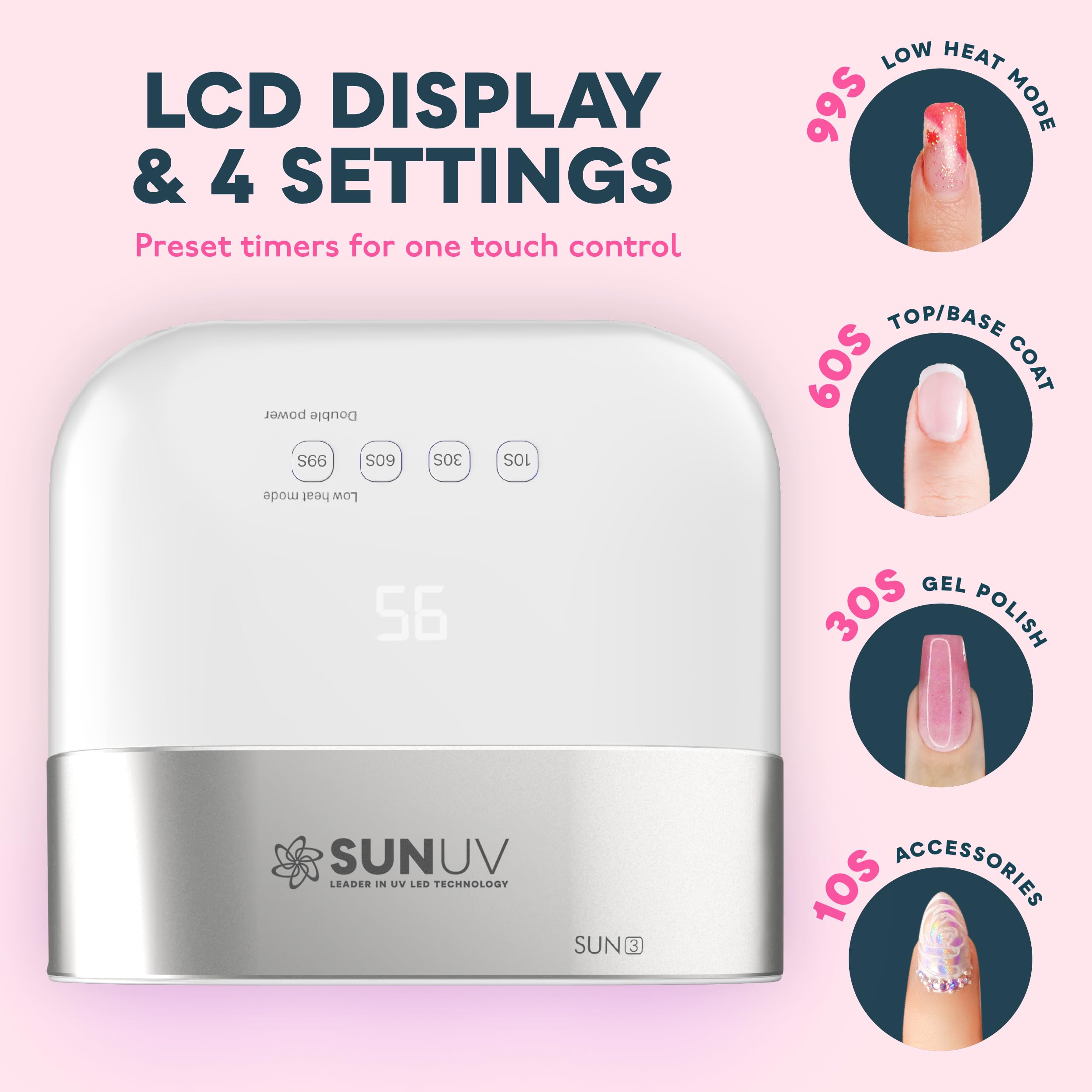 Sunuv SUN3 hand-in-lamp demonstrates comfortable curing session with five nails