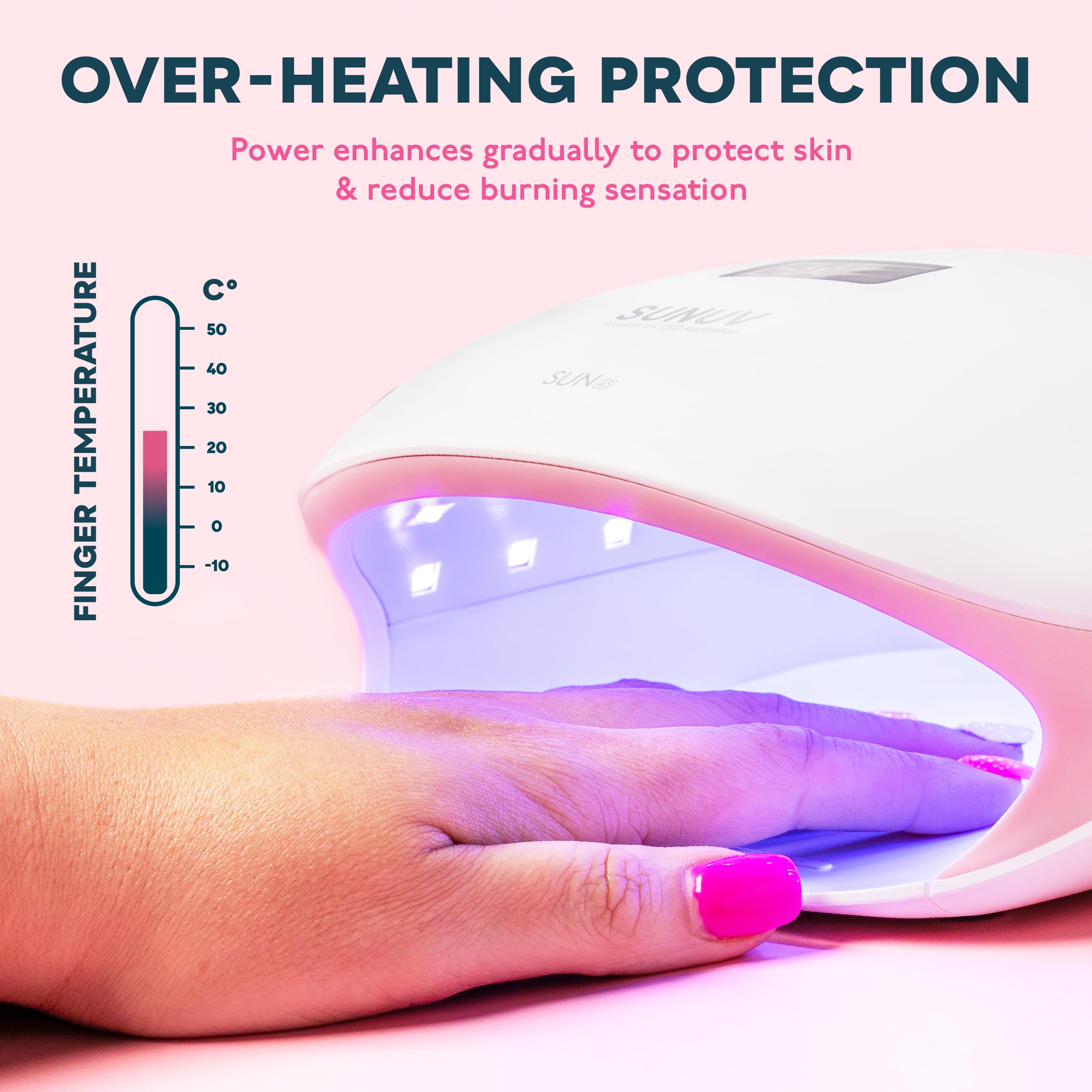 SUNUV SUN4S pink timer buttons detail for multiple gel-drying options