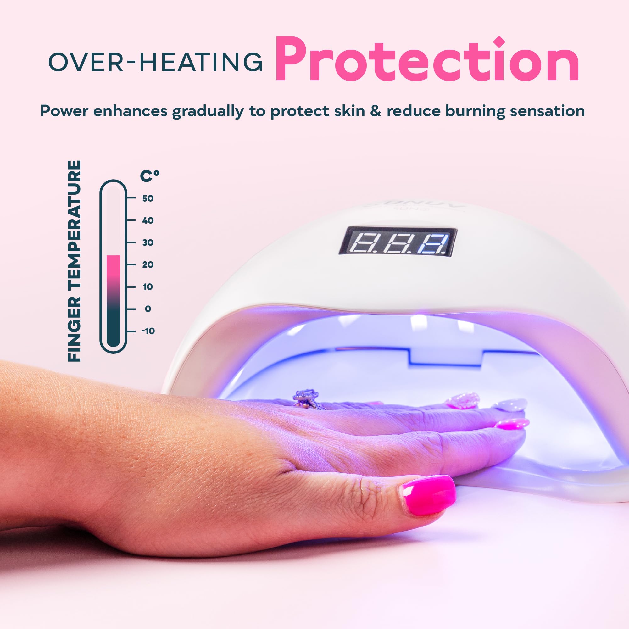 SUNUV SUN5 compatible with all gel polishes for versatile home nails.