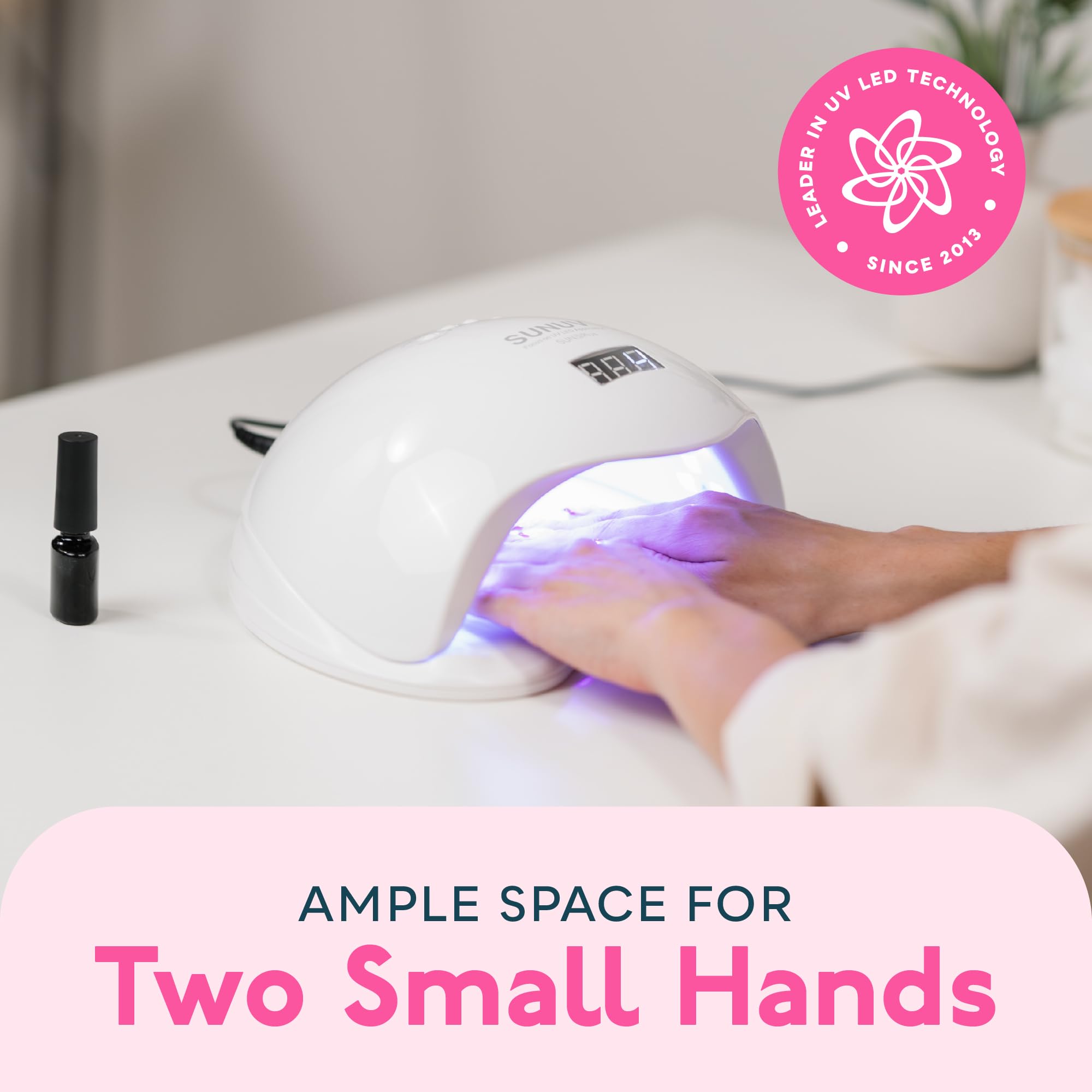 SUNUV SUN5Plus nail lamp side view highlighting compact footprint.