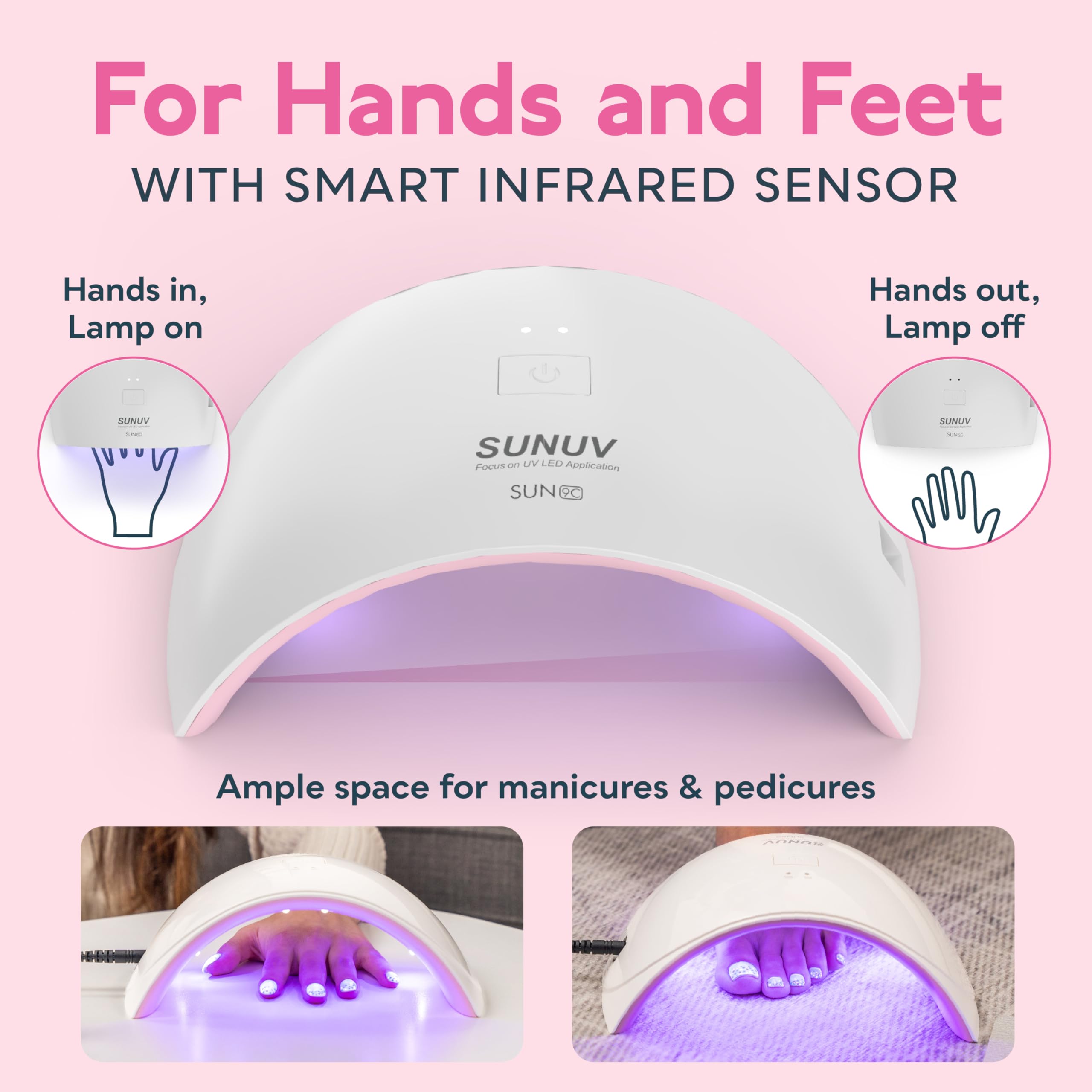 SUNUV SUN9C pink nail-art-at-home setup supports DIY nails.
