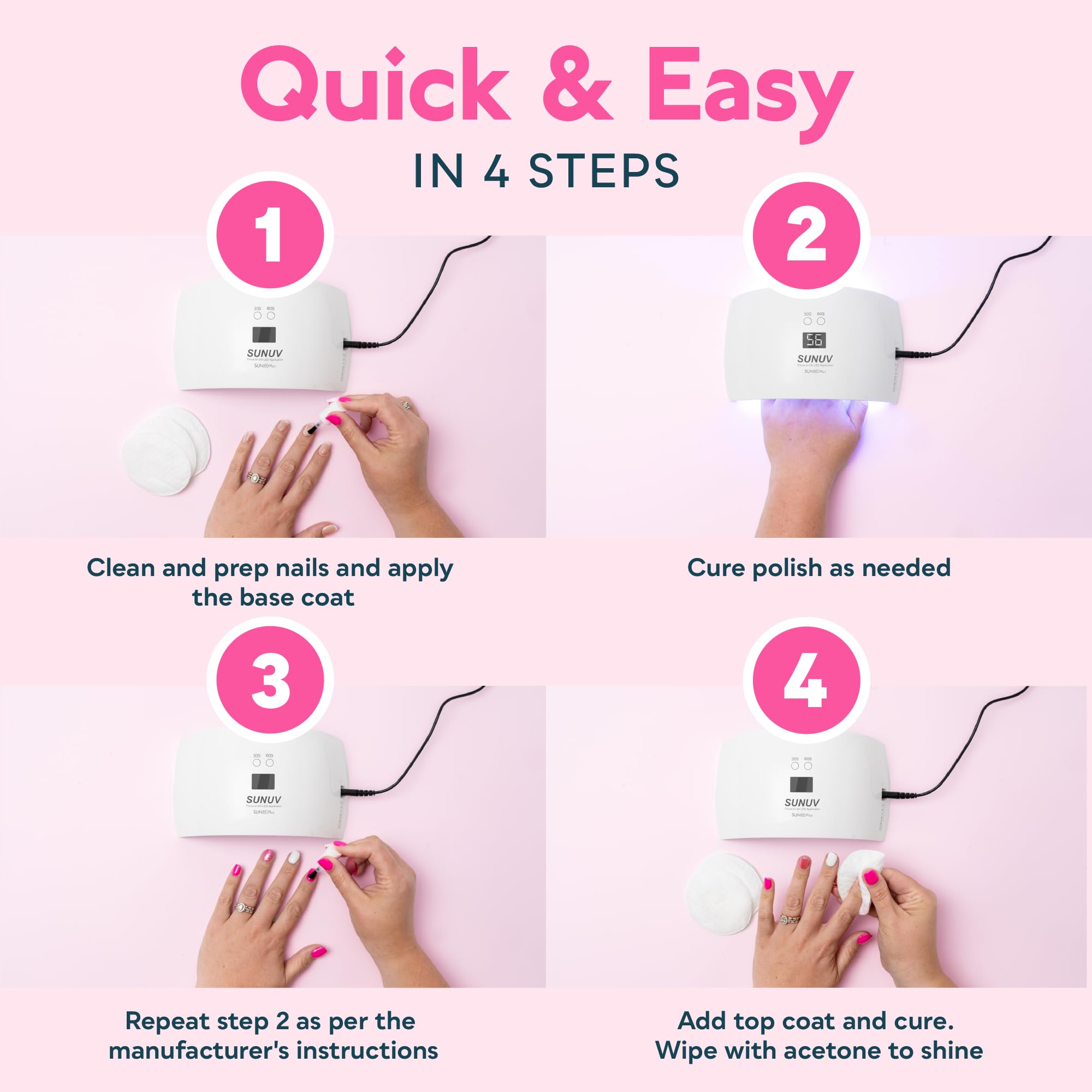 SUNUV SUN9X Plus nail lamp gel polish compatibility pink for base/top coats.