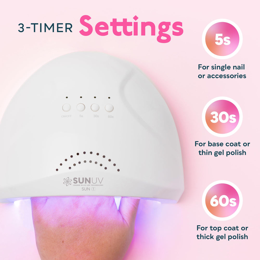 SUNUV SUNone white light source shown for comfortable, eye-friendly manicures.