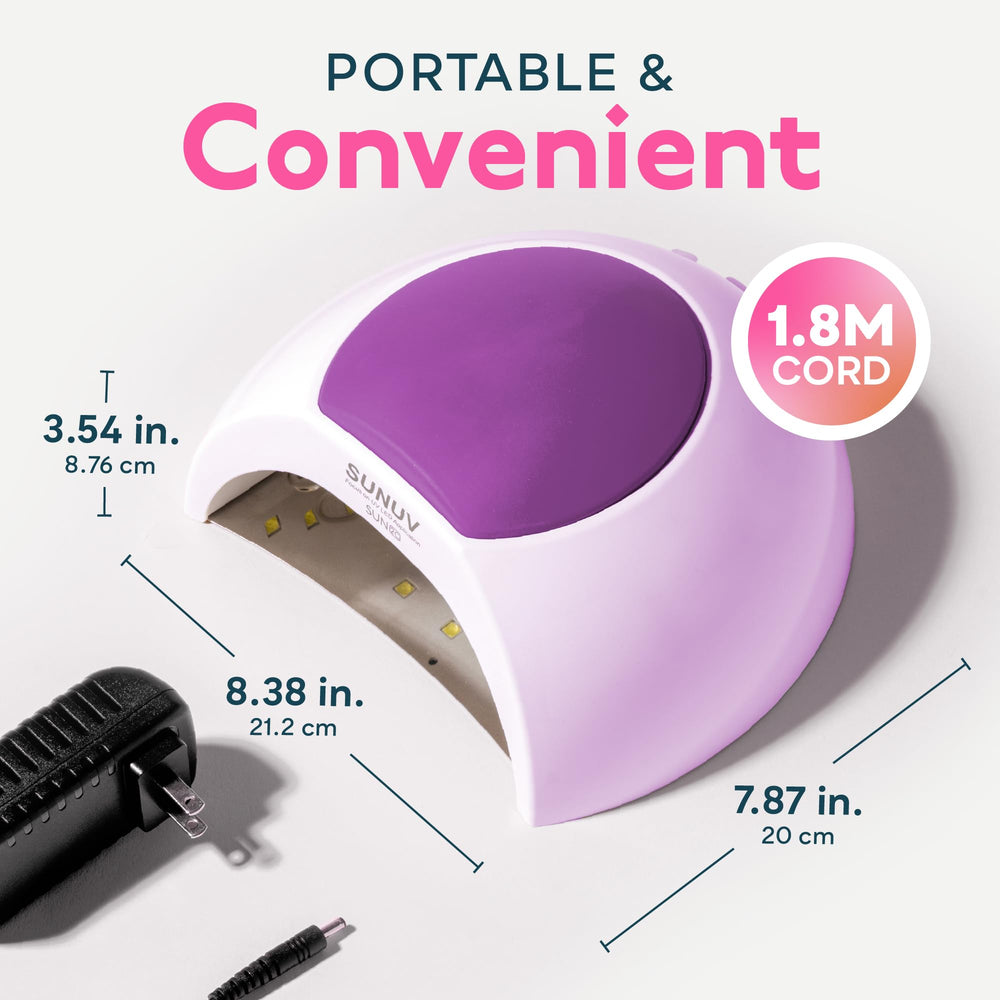 SUNUV UV LED nail lamp uses 365 nm and 405 nm wavelengths for safer curing.