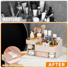 SuoXing pink makeup organizer side profile shows slim vanity-ready design.