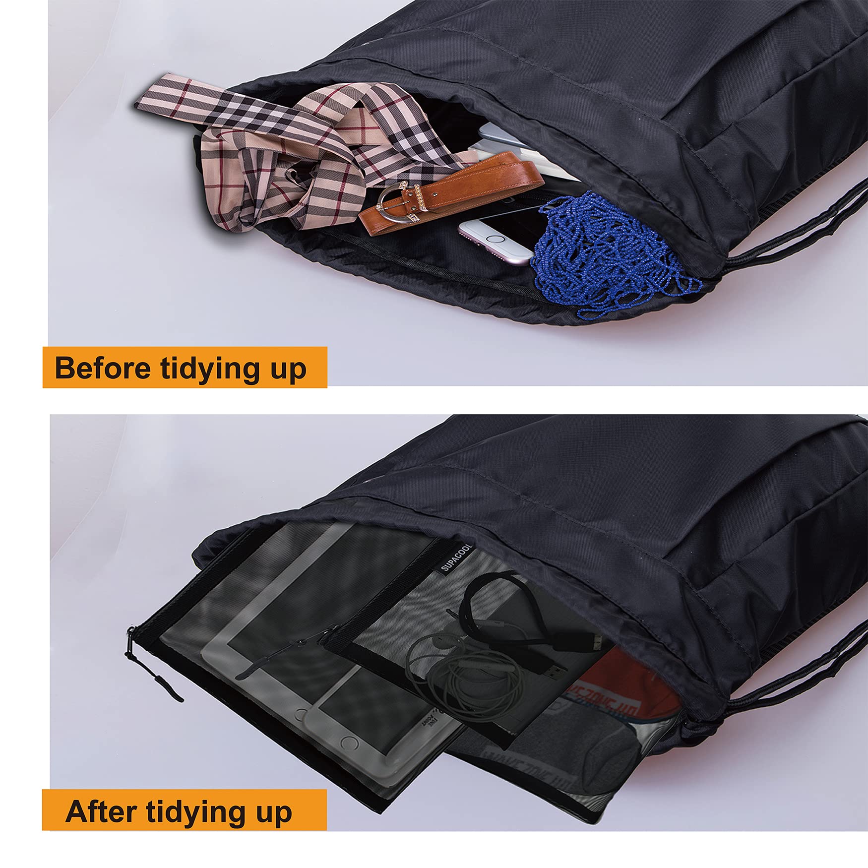 SUPACOOL nylon toiletry bag close-up highlights quick-dry material for easy bathroom packing