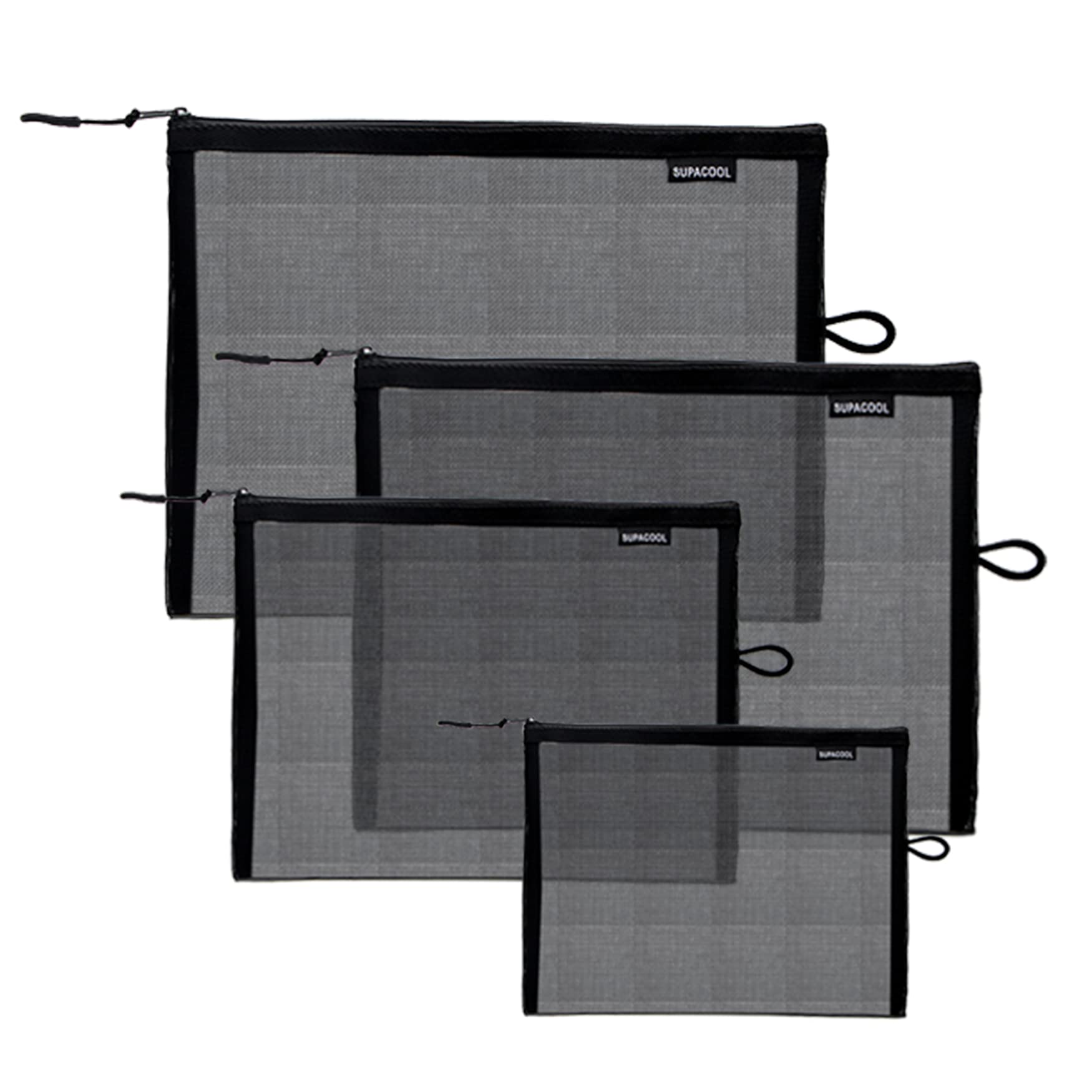 SUPACOOL top-zip travel mesh makeup bags show quick access to cosmetics on the go