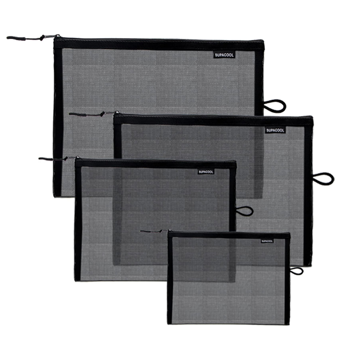 SUPACOOL top-zip travel mesh makeup bags show quick access to cosmetics on the go