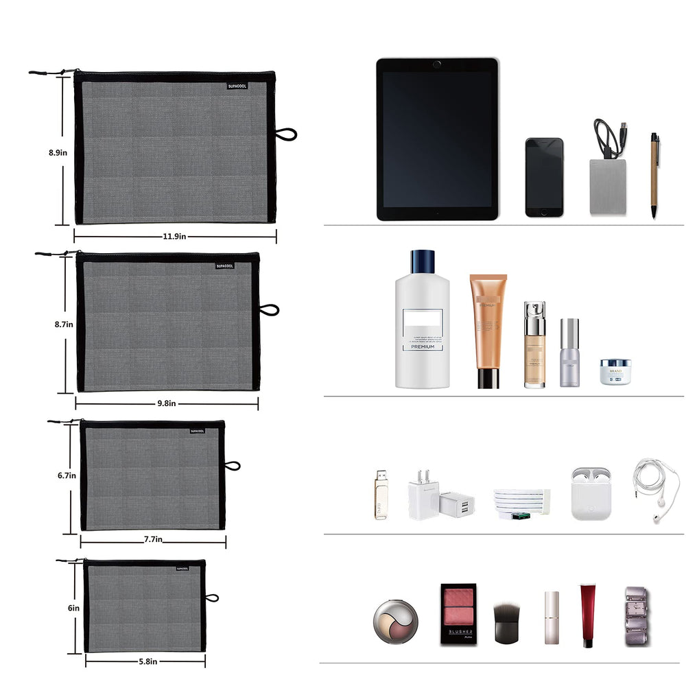 SUPACOOL set4 various sizes pouches shows four sizes for handbags and luggage