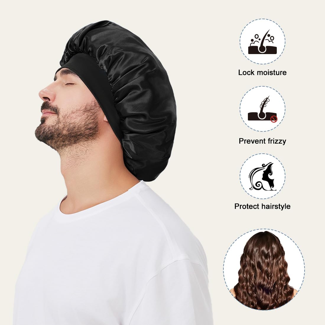 Supaze bonnet closeup highlights breathable fabric and smooth satin for comfort.