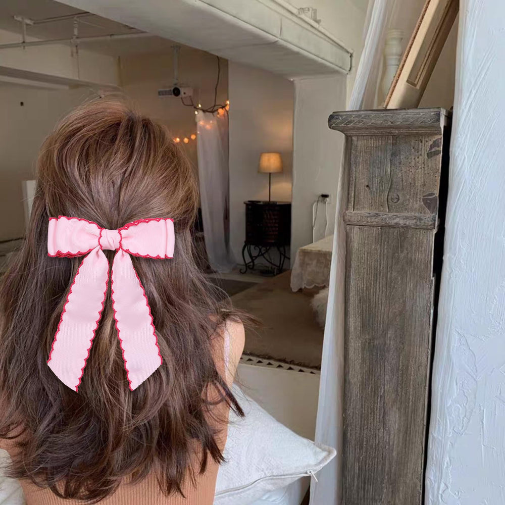 SUPCLIPS alligator clip keeps hair secure on pink-rose-red bow accessory