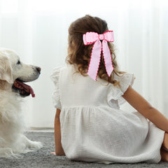 SUPCLIPS close-up pink-rose-red bow clip edge craftsmanship highlights durable grosgrain ribbon