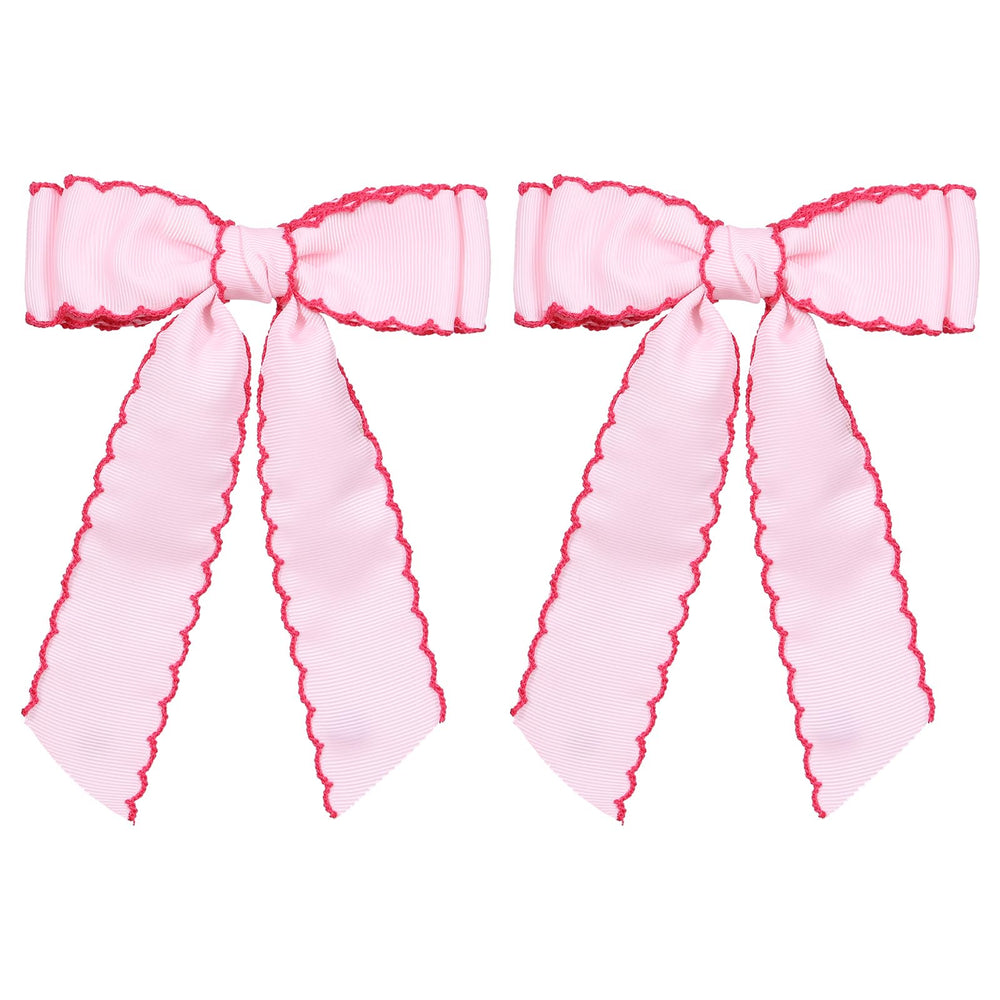 SUPCLIPS 5-inch hair bow clip pink-rose-red front view shows vivid edge detailing for daily wear