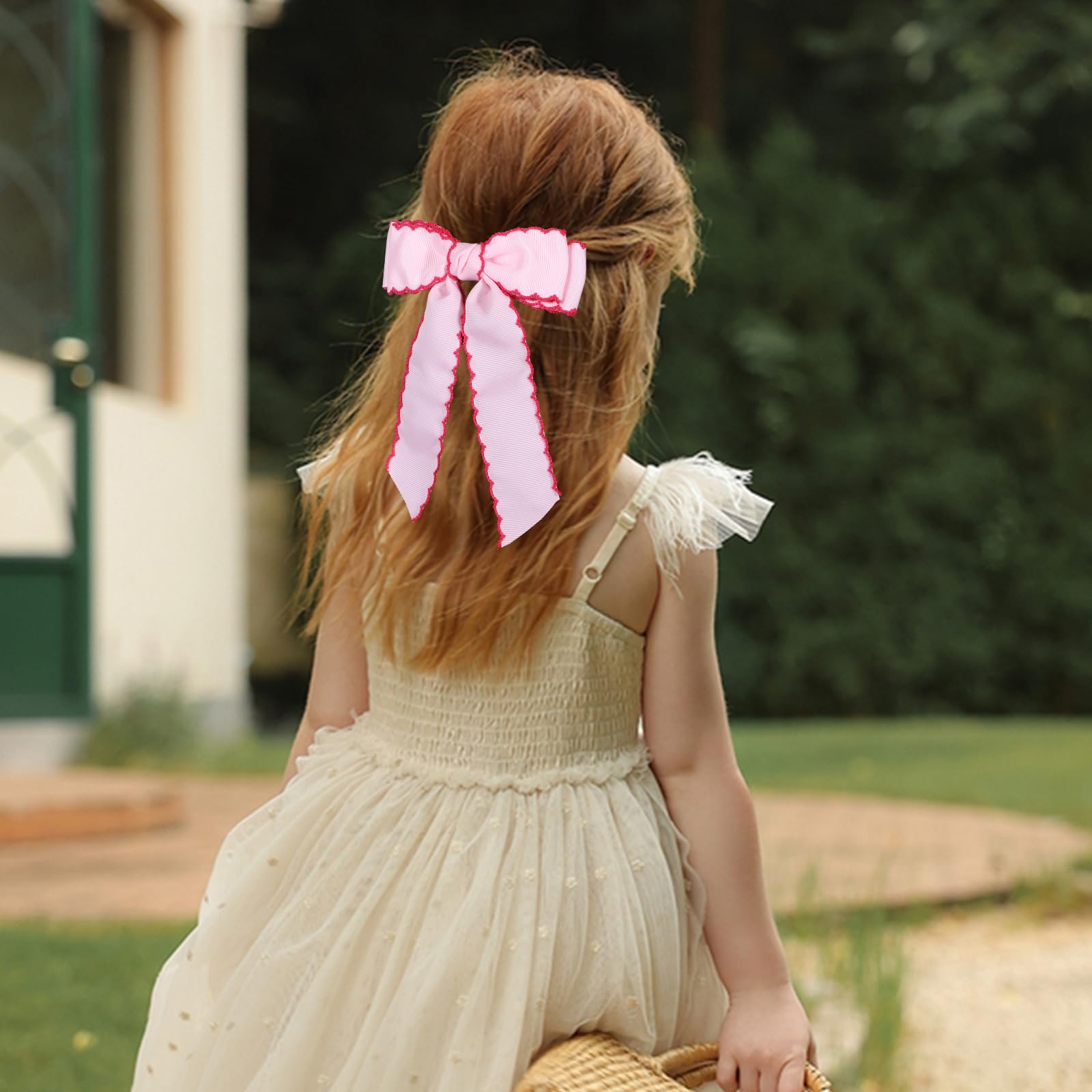 SUPCLIPS 5-inch hair bow clip pink-rose-red side view ideal for school outfits