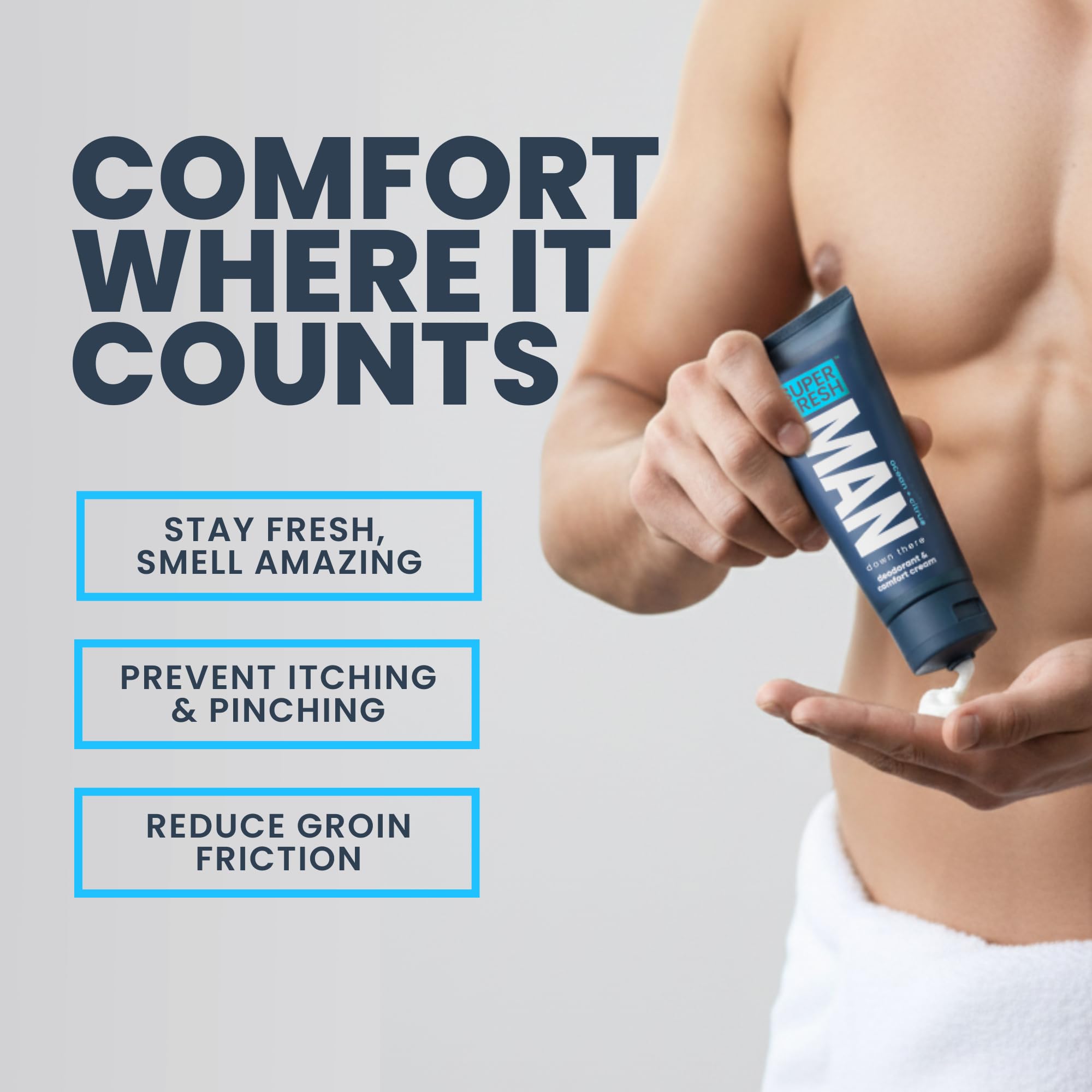 Super Fresh Co day-long freshness solution image evokes confident all-day wear.