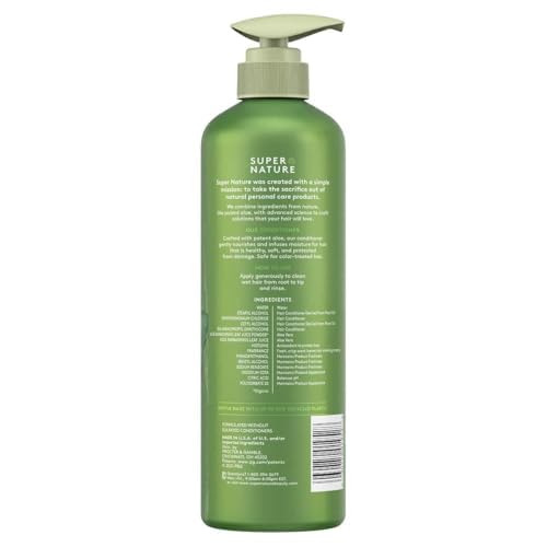 Super Nature Potent Aloe Conditioner label closeup highlights sulfate-free formula.