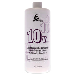 Super Star 10v Cream Peroxide Developer bottle pour shows smooth consistency for precise color lift