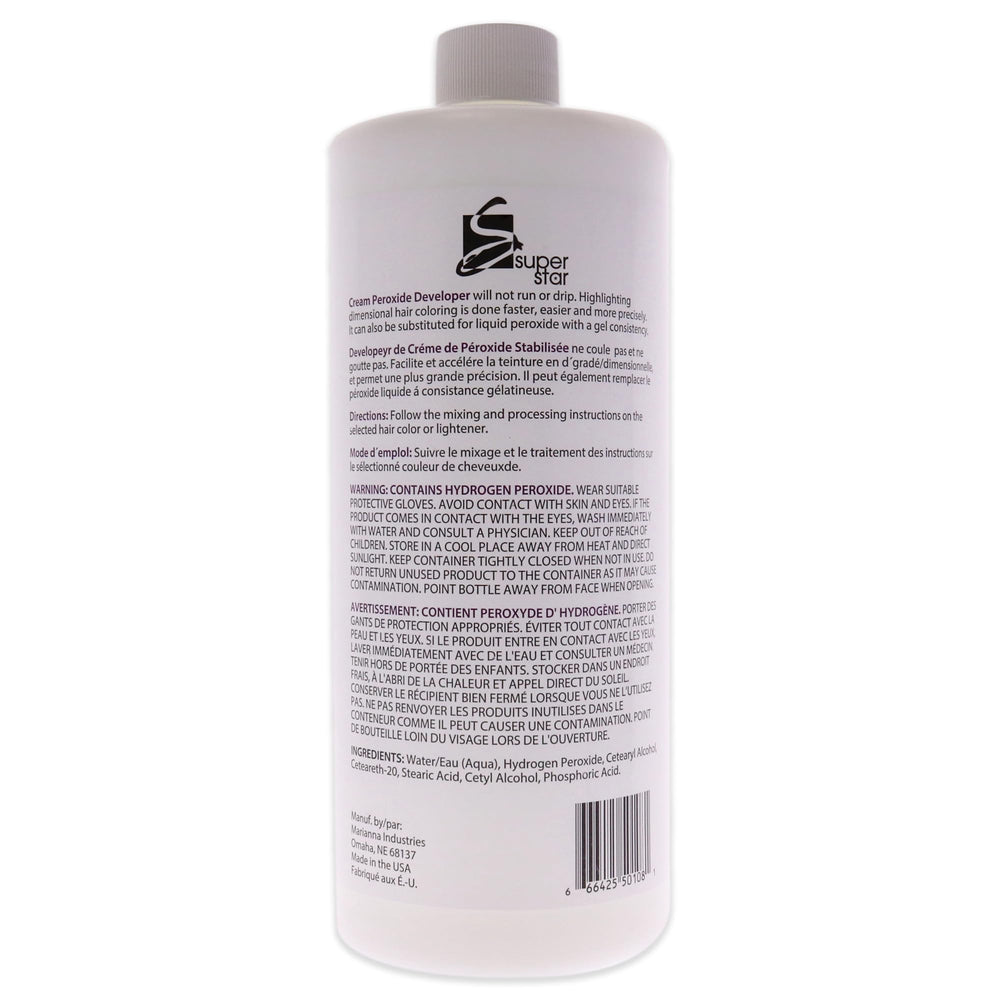 Super Star 10v Cream Peroxide Developer close-up highlights creamy formula ideal for even application