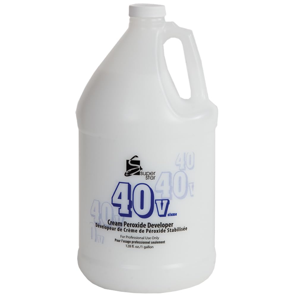 Super Star Stabilized Cream Peroxide 40v bottle top for consistent color services.