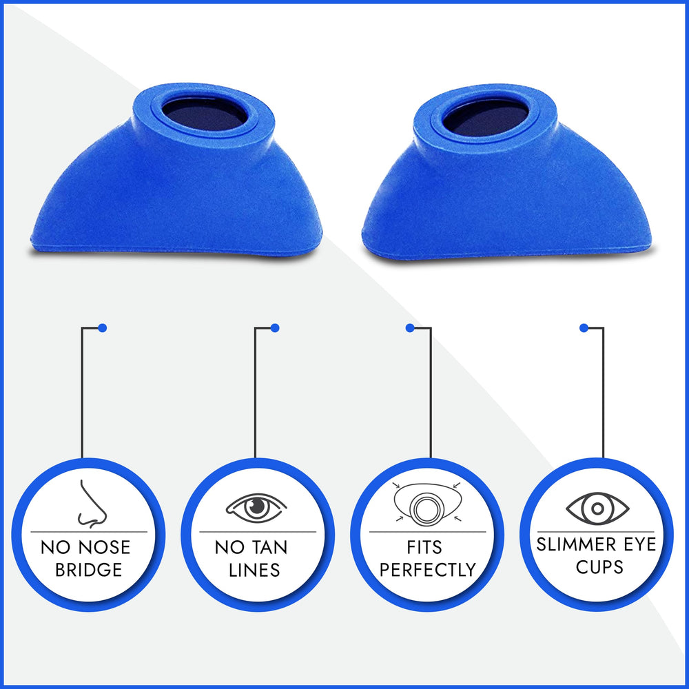 Super Sunnies tanning bed goggles blue close-up showcasing protective fit for UV environments