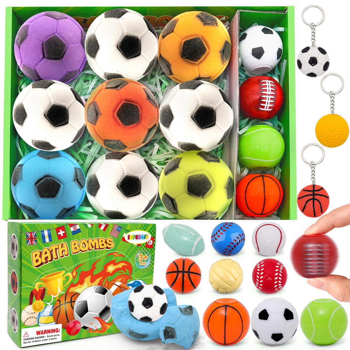SUPERGFS bath bomb set with nine colorful bombs for kids' bath time