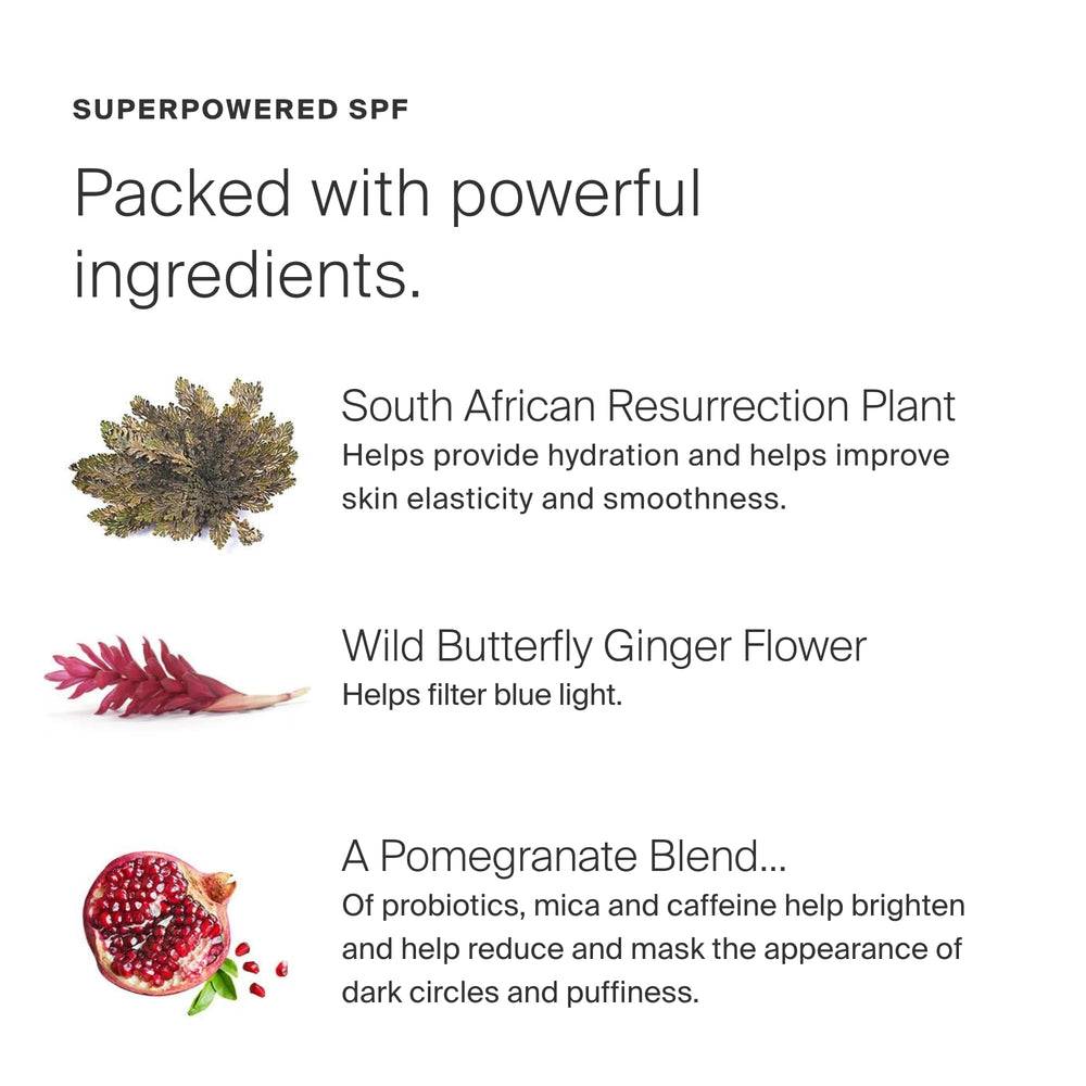 Illustrating resurrection plant, butterfly ginger, and pomegranate in the Bright-Eyed formula.