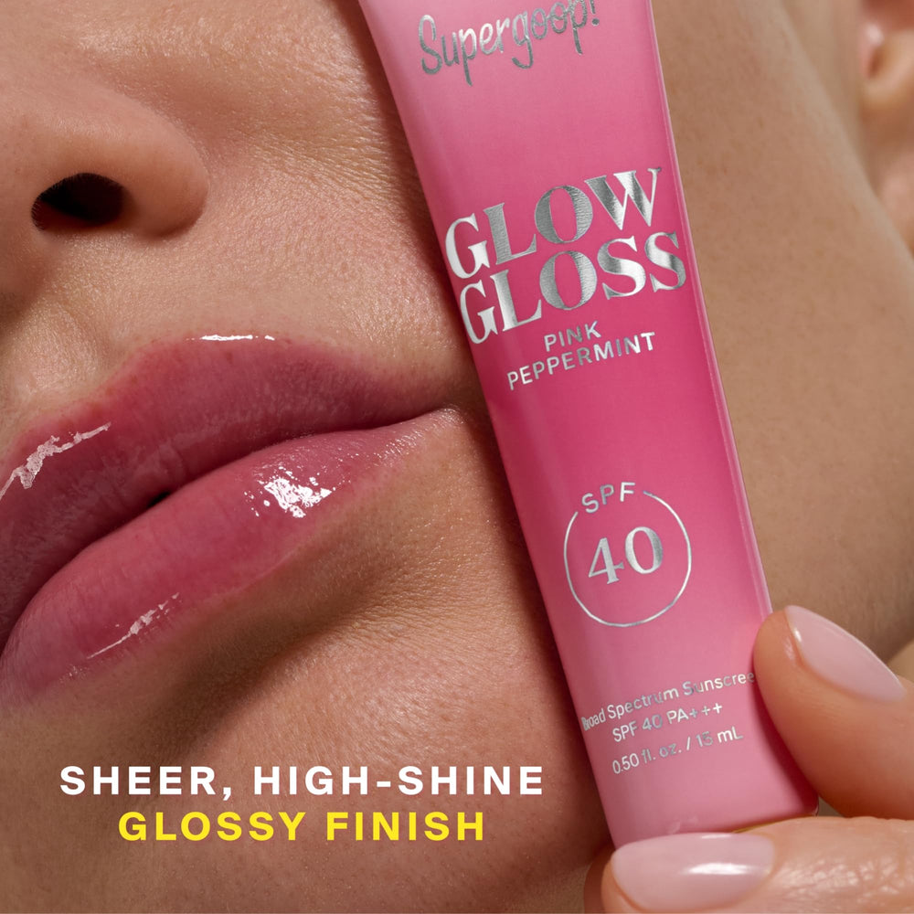 Supergoop Glow Gloss applied during outdoor activities for glossy protection.