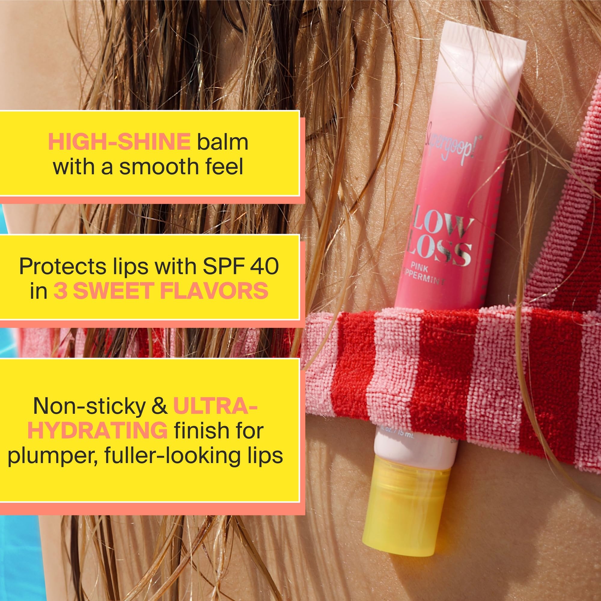 Supergoop Glow Gloss SPF 40 tube ready for on-the-go sun protection.