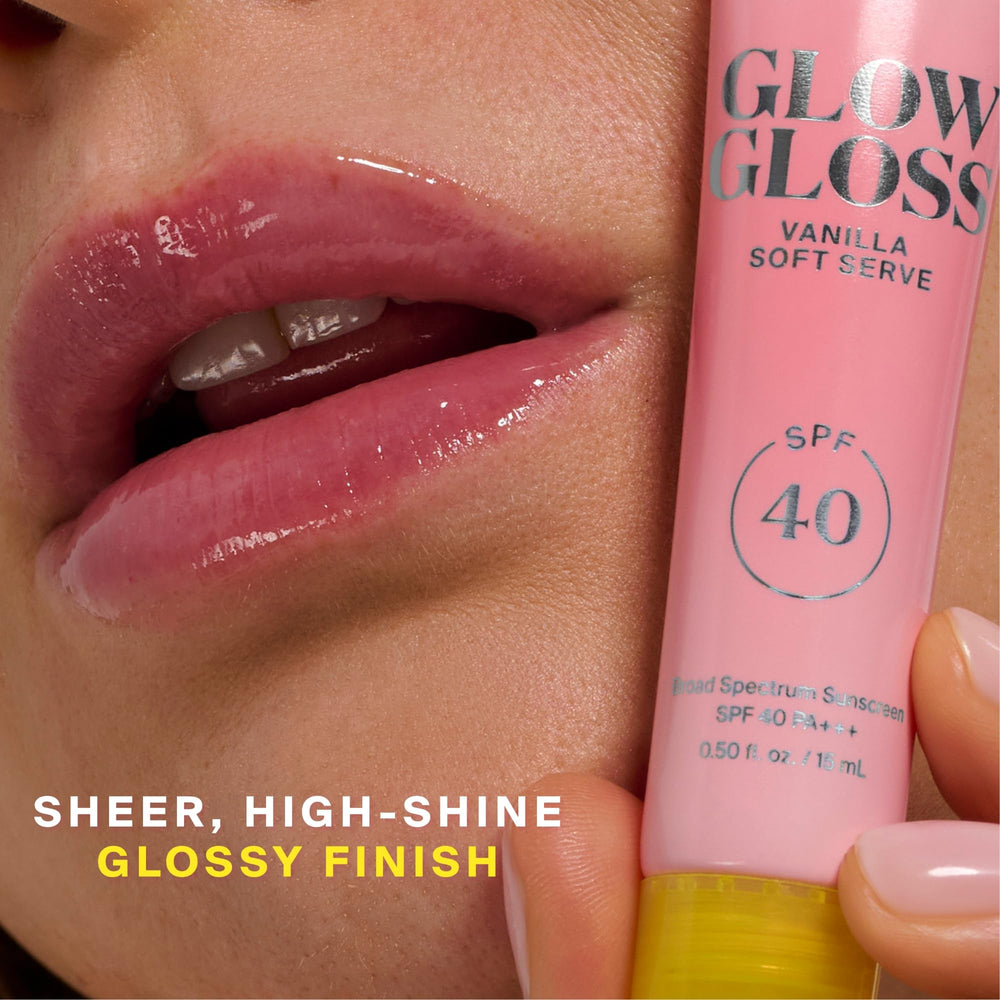 Supergoop Glow Gloss non-sticky formula demonstrated during wear
