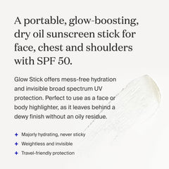 Supergoop! Glow Stick body-application provides quick sun coverage with dewy hydration on shoulders.
