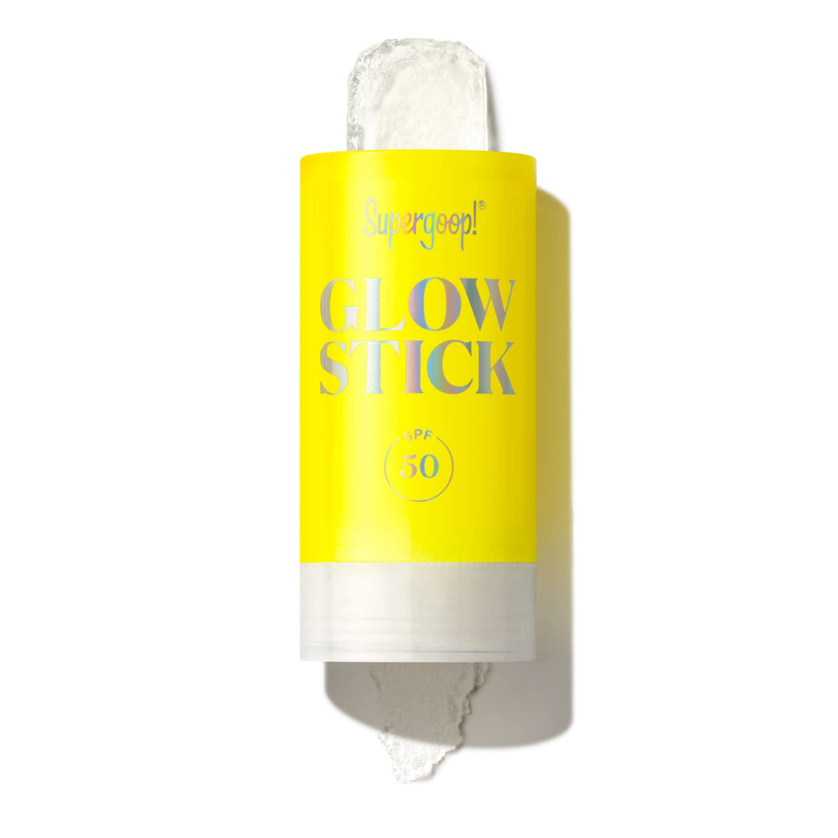 Supergoop! Glow Stick face-application demonstrates SPF 50 protection for a luminous glow.