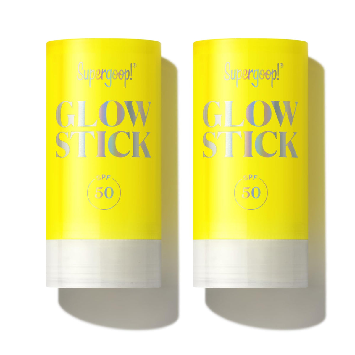 Supergoop Glow Stick SPF 50 2-pack front view for travel-ready protection and glow.
