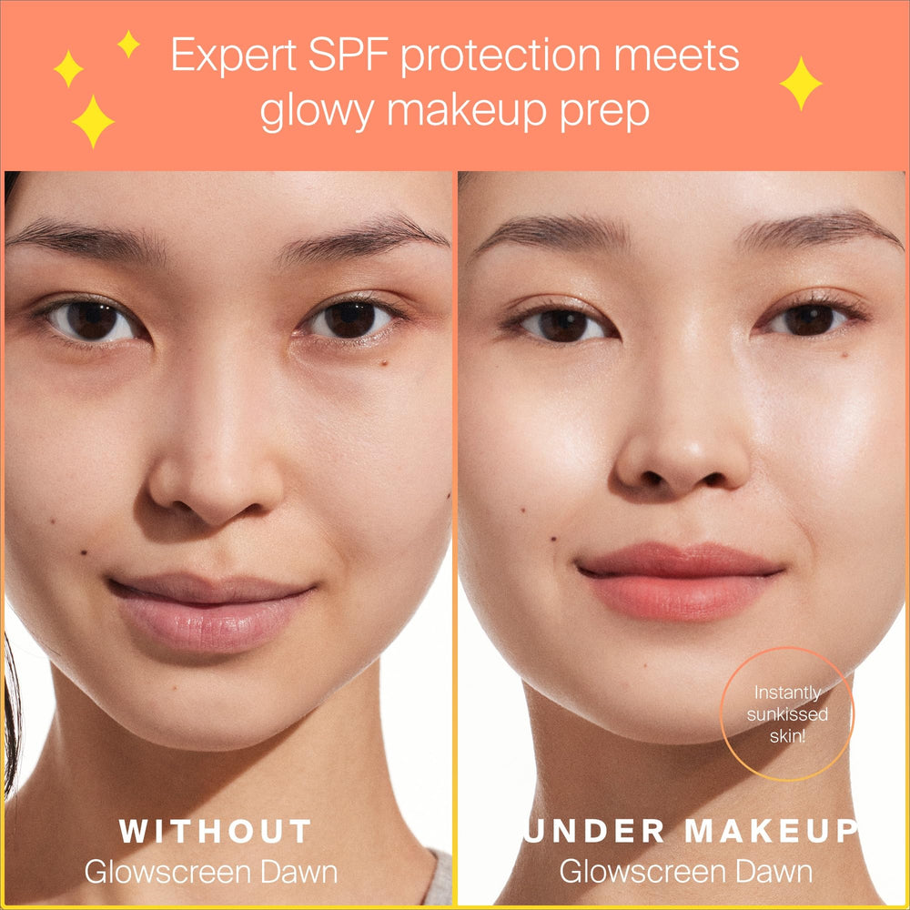 Supergoop Glowscreen Dawn tinted swatch shows pink tint for daily wear