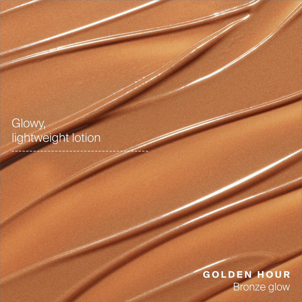 Supergoop! Glowscreen arm swatch displays bronze glow and sheer tint.
