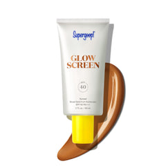 Supergoop! Glowscreen Sunset bottle showing bronze SPF 40 protection for radiant skin