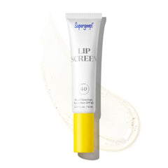 Supergoop Lipscreen Shine bottle shows clear lip gloss with SPF 40 protection.