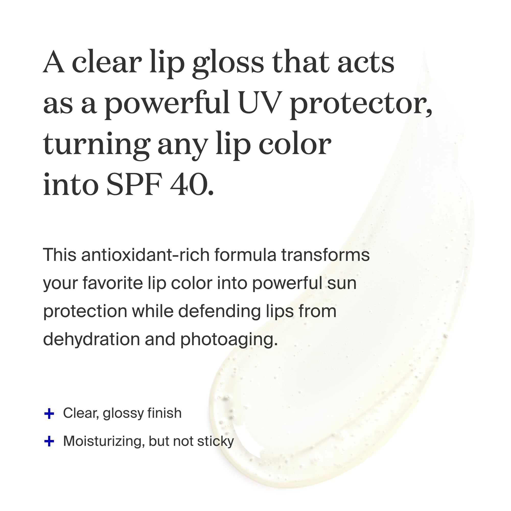 Supergoop Lipscreen Shine clear-gloss-on-lips demonstrates versatile shade protection.