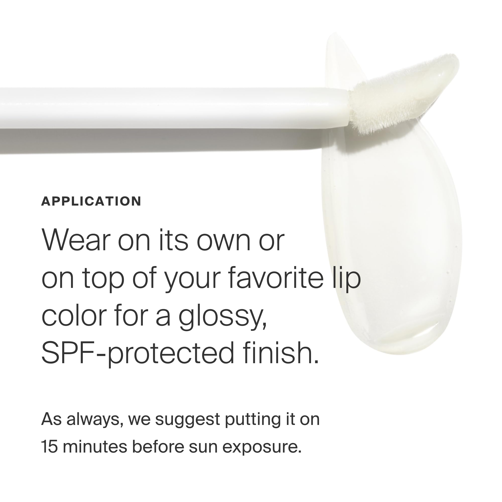 Supergoop Lipscreen Shine non-sticky gloss for soft, comfortable wear.
