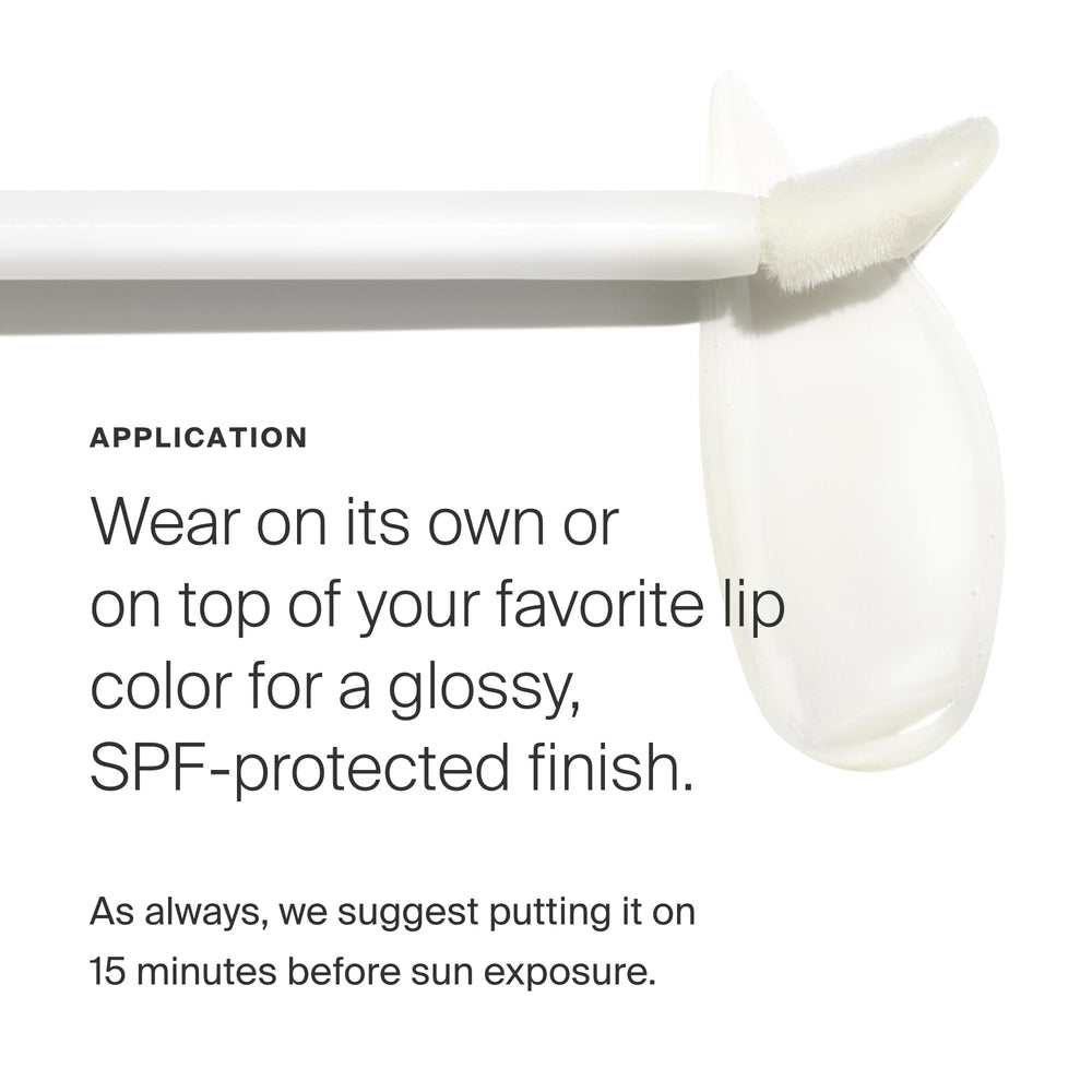 Supergoop Lipscreen Shine non-sticky gloss for soft, comfortable wear.