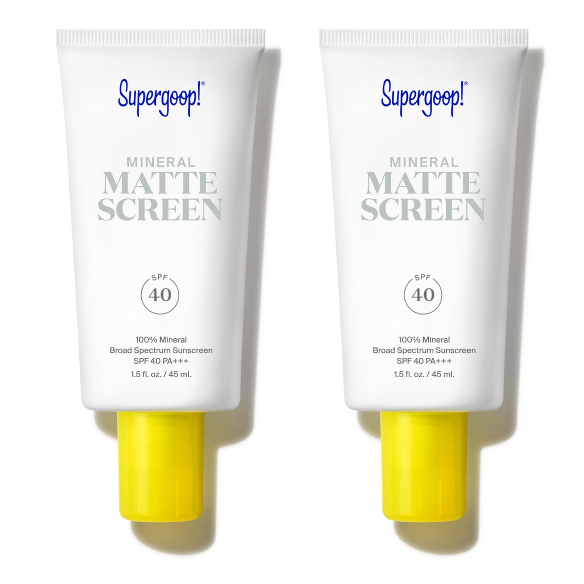 Supergoop! Mineral Mattescreen pack-2-45ml offers lightweight matte protection for daily use.