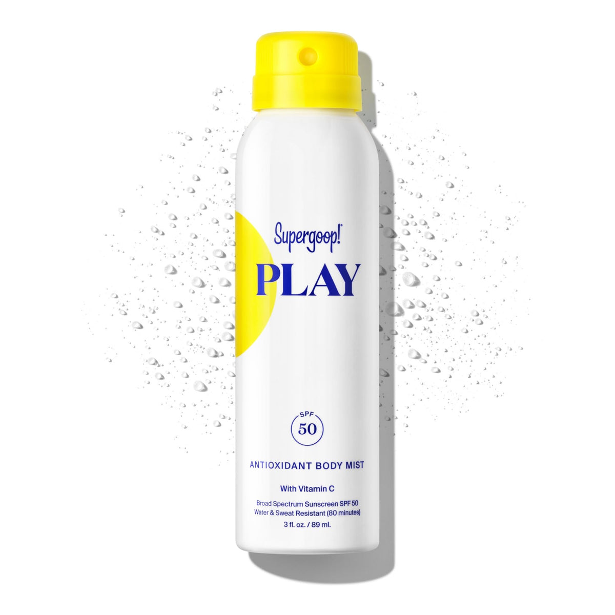 Supergoop! PLAY Antioxidant Body Mist bottle provides lightweight sun protection for outdoor activities.