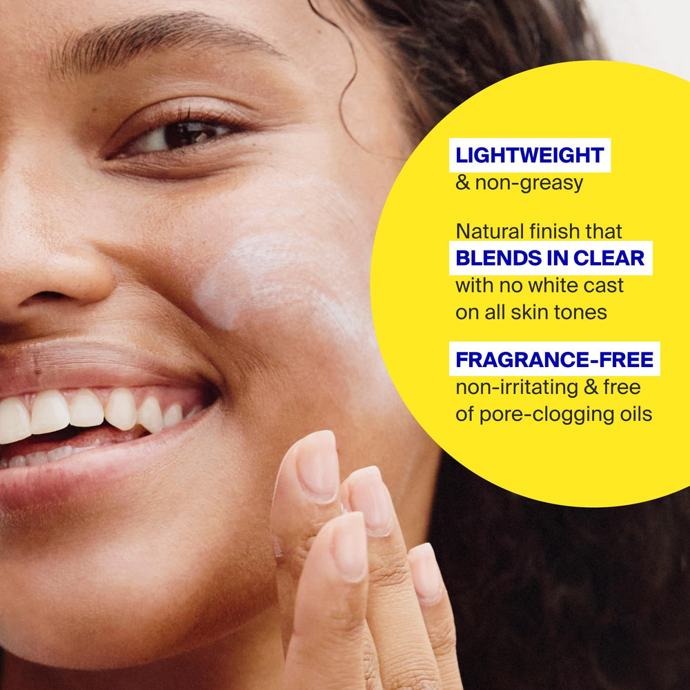 Supergoop! PLAY Everyday Face Lotion SPF 50 clear finish with no white cast.