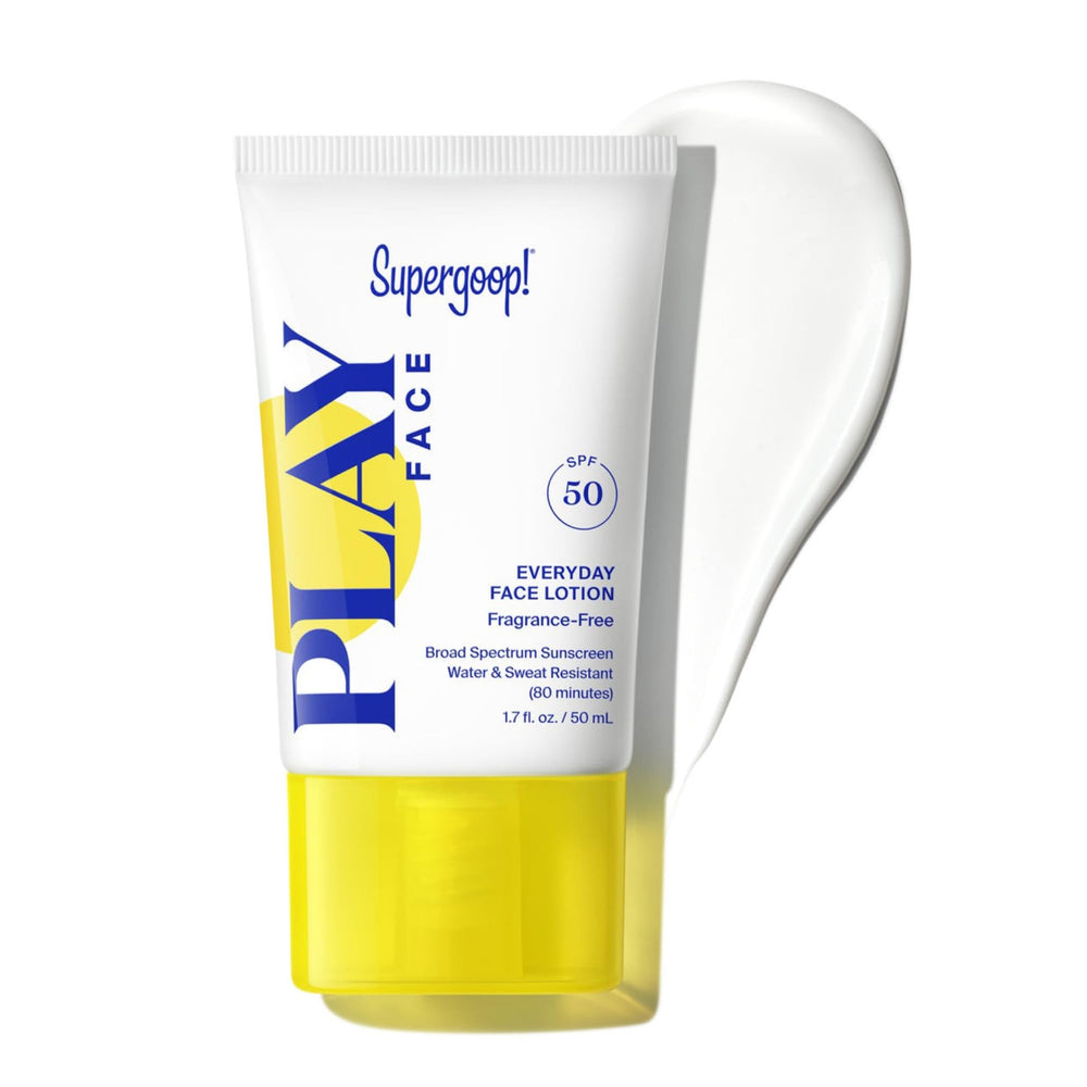 Supergoop! PLAY Everyday Face Lotion SPF 50 packaging shows compact bottle for daily protection.