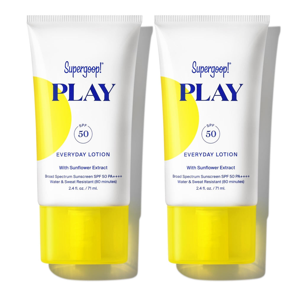 Supergoop! PLAY Everyday Lotion SPF 50 bottle for fast, non-greasy sun protection.