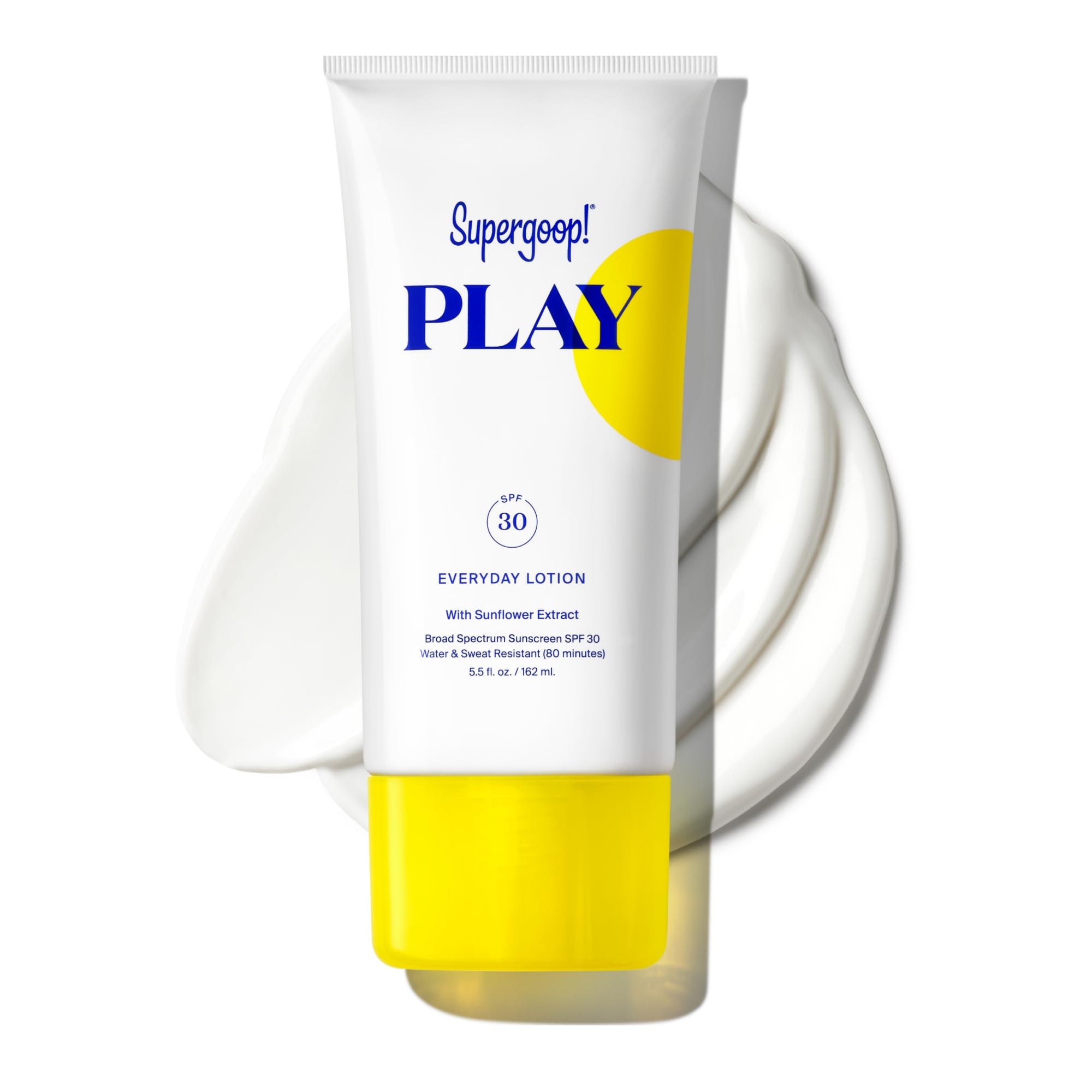 Supergoop PLAY Everyday SPF30 lotion bottle showing broad protection for face and body.