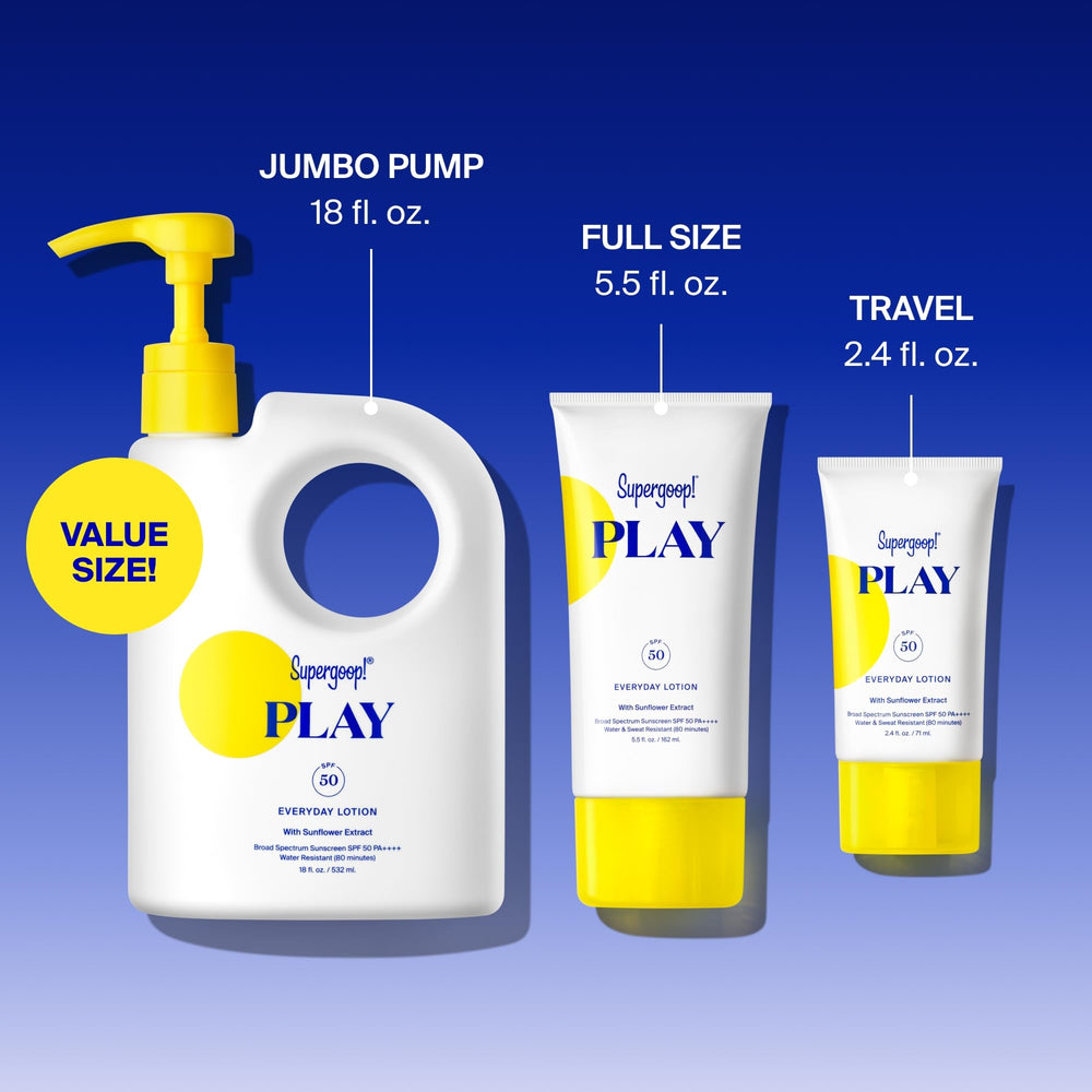 Supergoop PLAY Everyday SPF 50 close-up ingredients highlighting antioxidant-rich formula